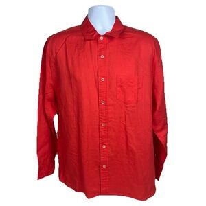 Trunks Surf & Swim Co Shirt Large Linen/Cotton Orange‎ Button Up Long Sleeve